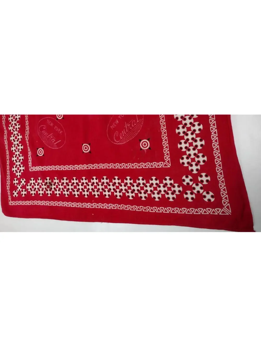 1930s Art Deco 40s Red Cotton Bandana Vanderbilt Railroad NY Central FAST COLOR